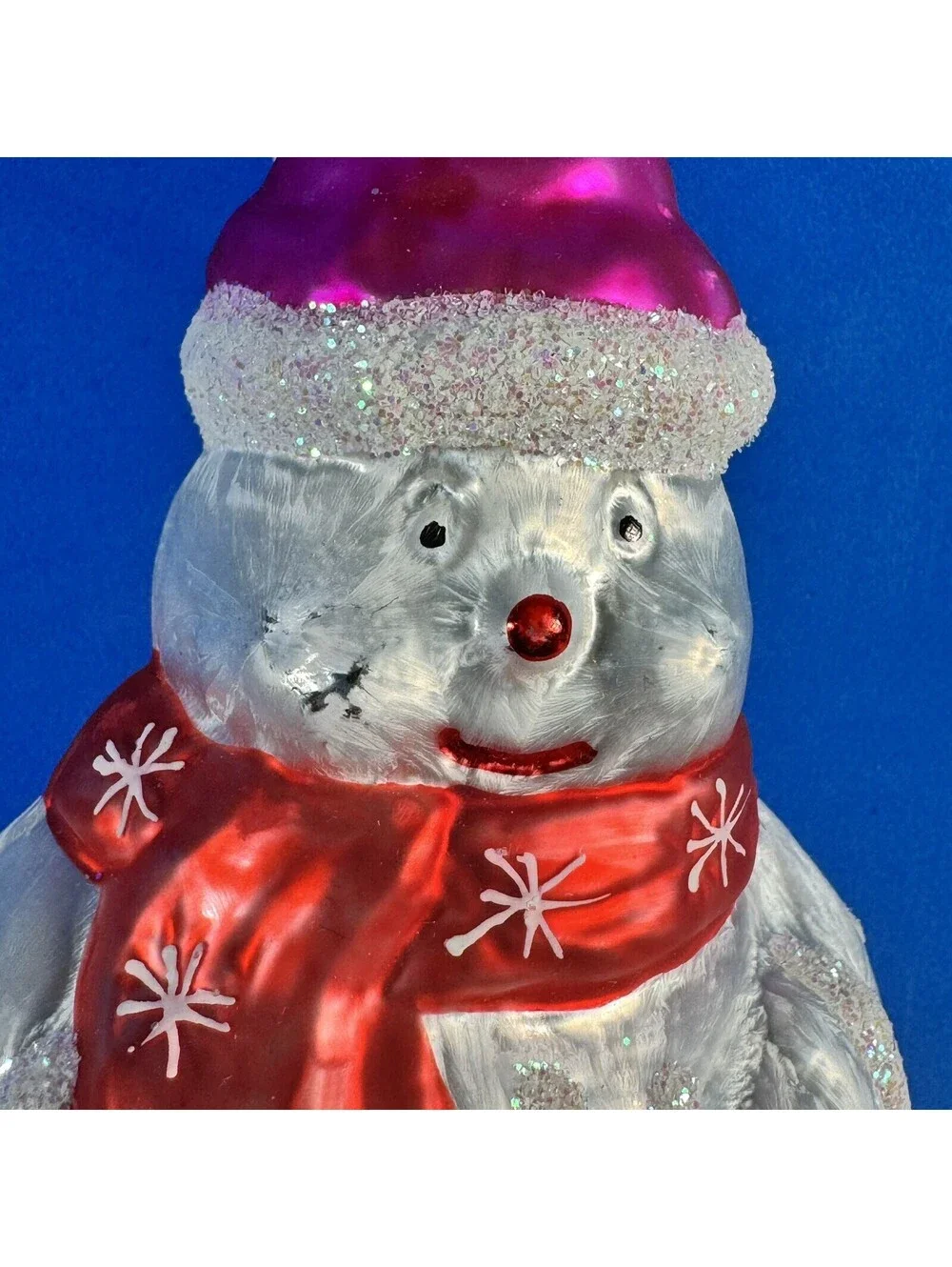 Neiman Marcus Snowman Blown Glass Christmas Tree Holiday Ornament 6” Germany